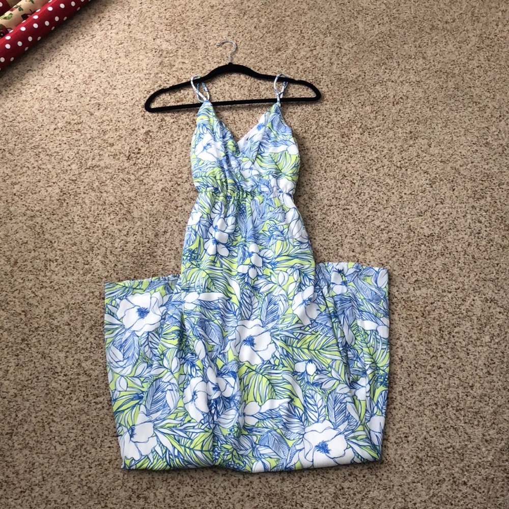 Lulus Sunrise in Paradise Blue Multi Tropical Print Maxi Dress